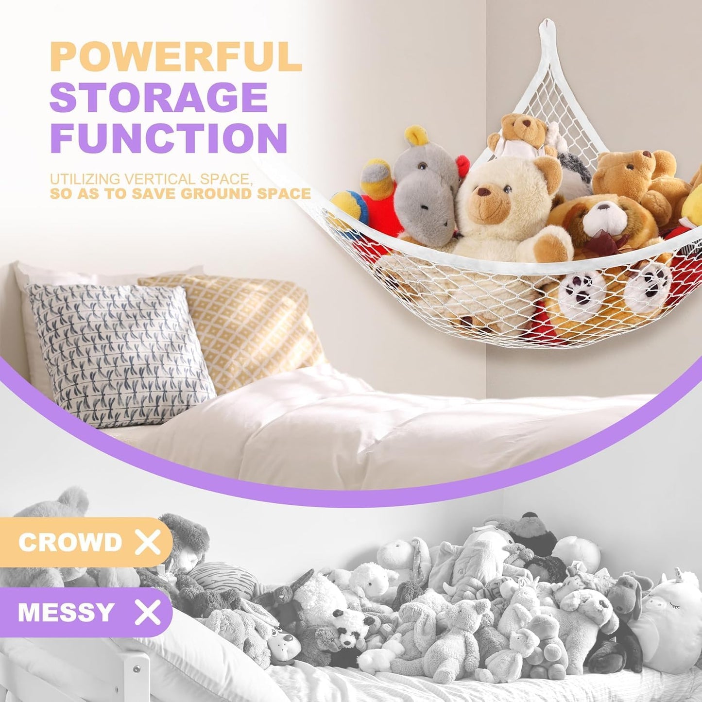 Lazebox Stuffed Animal Net Hammock for Plushie Toys. Stuffed Animal Hammock Corner for Kids' Room Decor. Ideas for Organizing Stuffy Collection. White. L (67 x 40 x 40)-Pack of 1 : Home & Kitchen