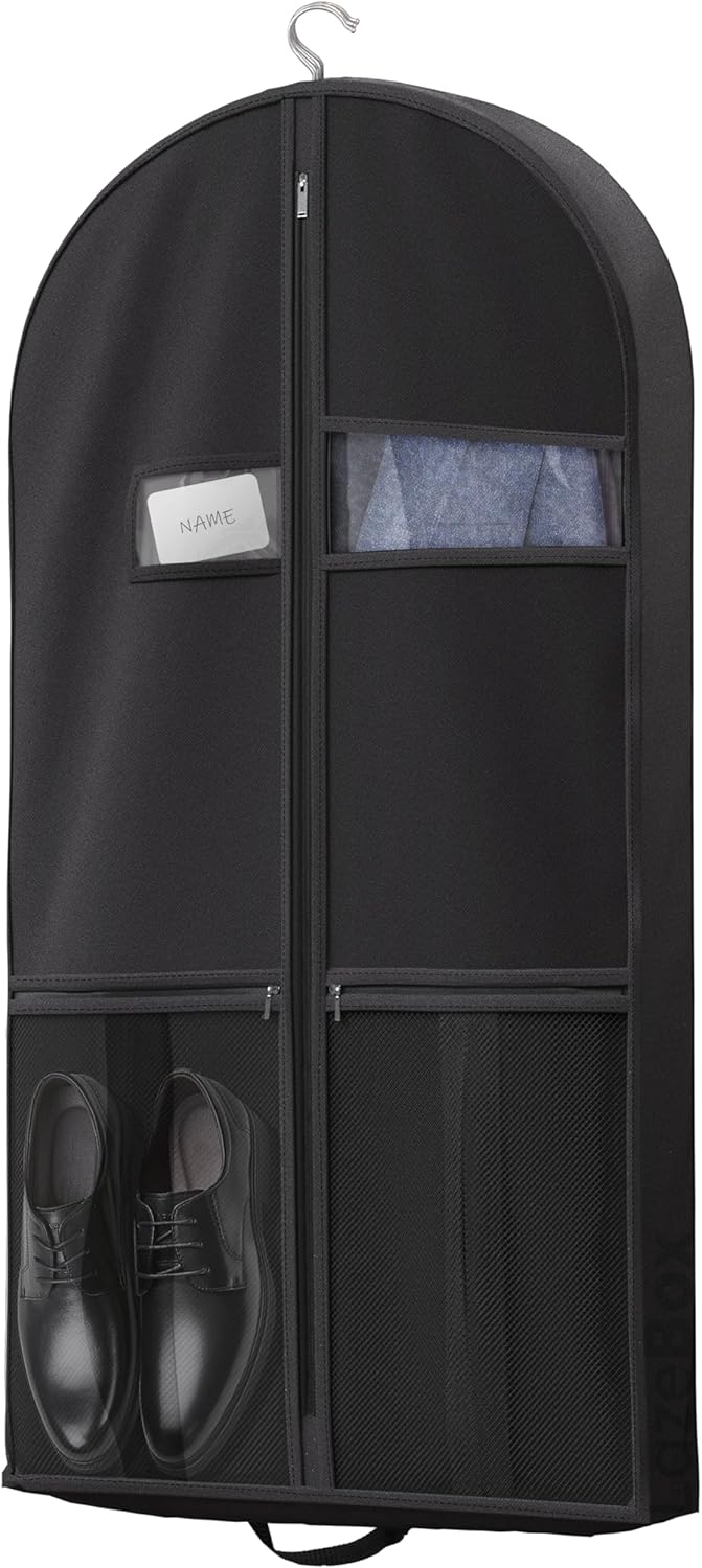 Lazebox 43 Travel Garment Bag with Accessories Zipper Pocket. Heavy Duty Suit Bag for Suits. Tuxedos. Dresses. Coats. Black. 1 pack : Clothing. Shoes & Jewelry
