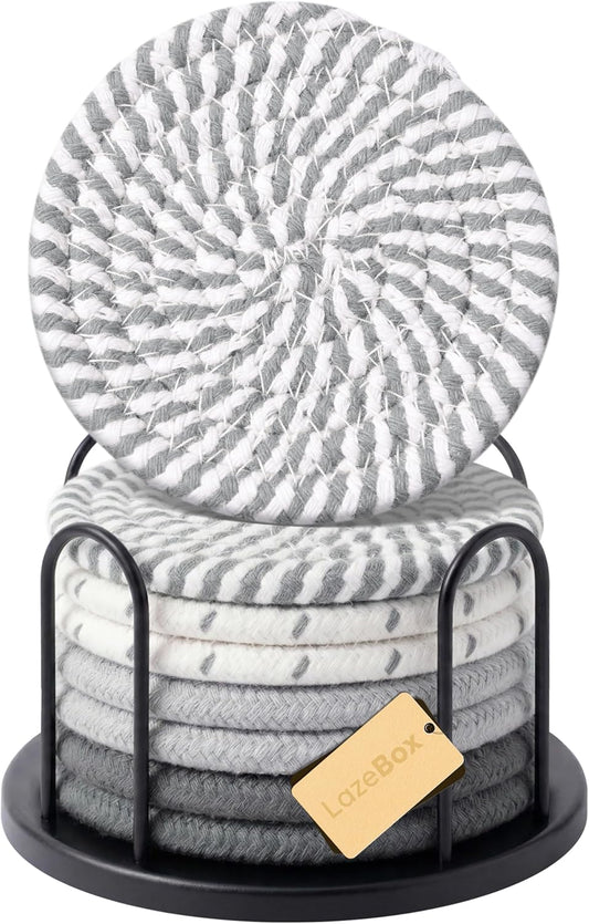 Lazebox Coasters Set of 8 for Drinks. 4 Inch Large Coasters for Coffee Table. Tabletop Protection for Hot & Cold Drinks. Versatile Coasters for Home Decor. Non-Slip & Easy to Clean. Gray : Home & Kitchen