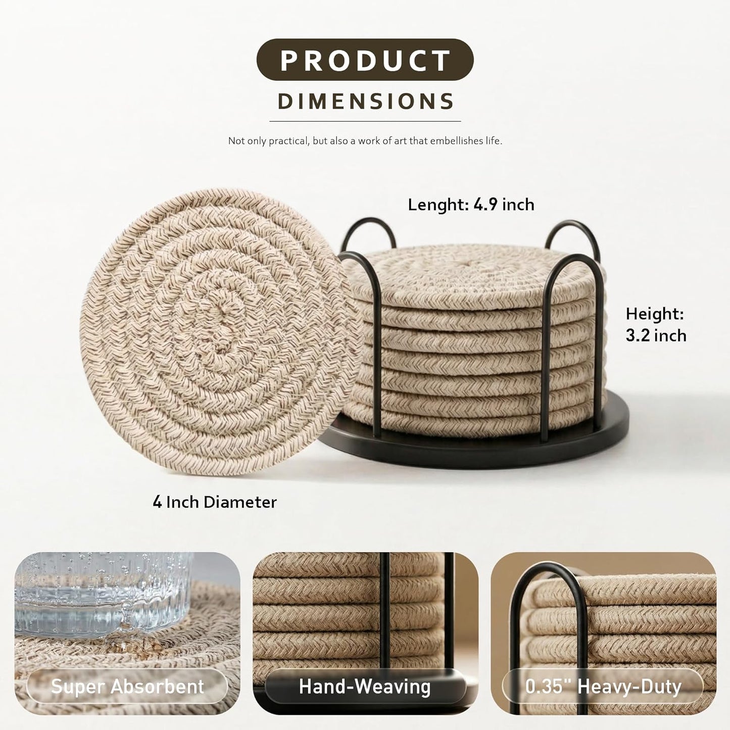 Lazebox Coasters Set of 8 for Drinks. 4 Inch Large Coasters for Coffee Table. Tabletop Protection for Hot & Cold Drinks. Versatile Coasters for Home Decor. Non-Slip & Easy to Clean. Mixed Brown : Home & Kitchen