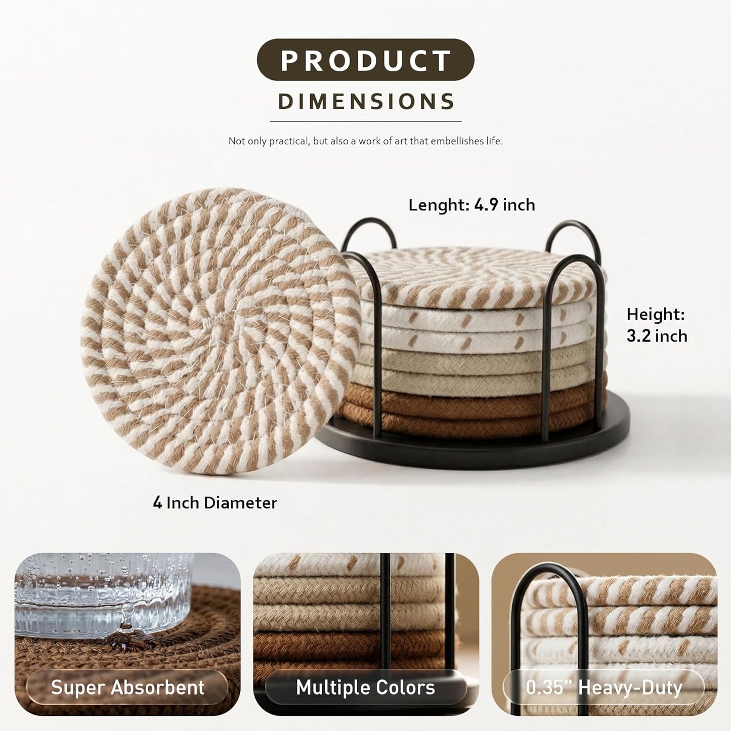 Lazebox Coasters Set of 8 for Drinks. 4 Inch Large Coasters for Coffee Table. Tabletop Protection for Hot & Cold Drinks. Versatile Coasters for Home Decor. Non-Slip & Easy to Clean. Coffee : Home & Kitchen