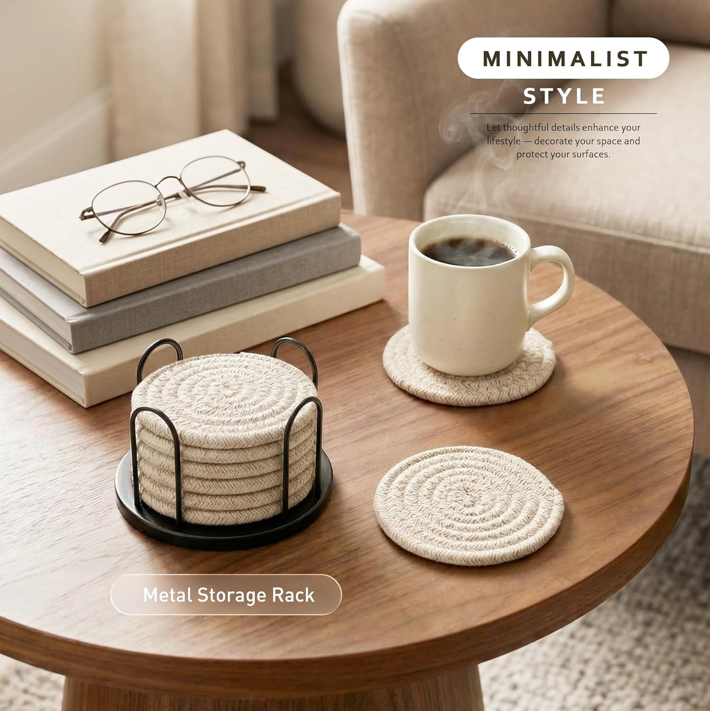 Lazebox Coasters Set of 8 for Drinks. 4 Inch Large Coasters for Coffee Table. Tabletop Protection for Hot & Cold Drinks. Versatile Coasters for Home Decor. Non-Slip & Easy to Clean. Mixed Brown : Home & Kitchen