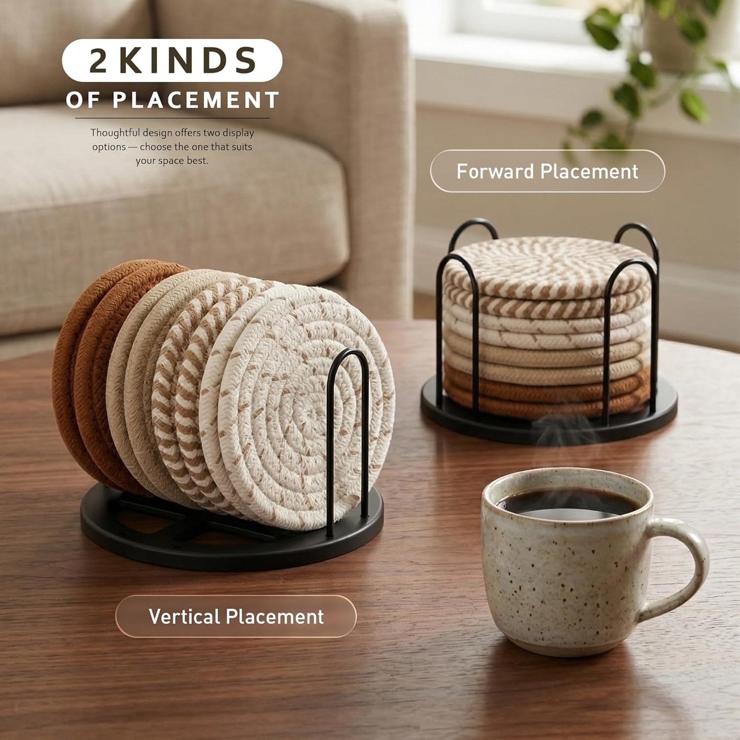 Lazebox Coasters Set of 8 for Drinks. 4 Inch Large Coasters for Coffee Table. Tabletop Protection for Hot & Cold Drinks. Versatile Coasters for Home Decor. Non-Slip & Easy to Clean. Coffee : Home & Kitchen
