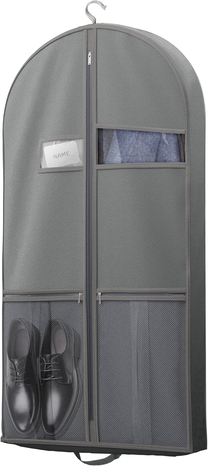 Lazebox 43 Travel Garment Bag with Accessories Zipper Pocket. Heavy Duty Suit Bag for Suits. Tuxedos. Dresses. Coats. Black. 1 pack : Clothing. Shoes & Jewelry