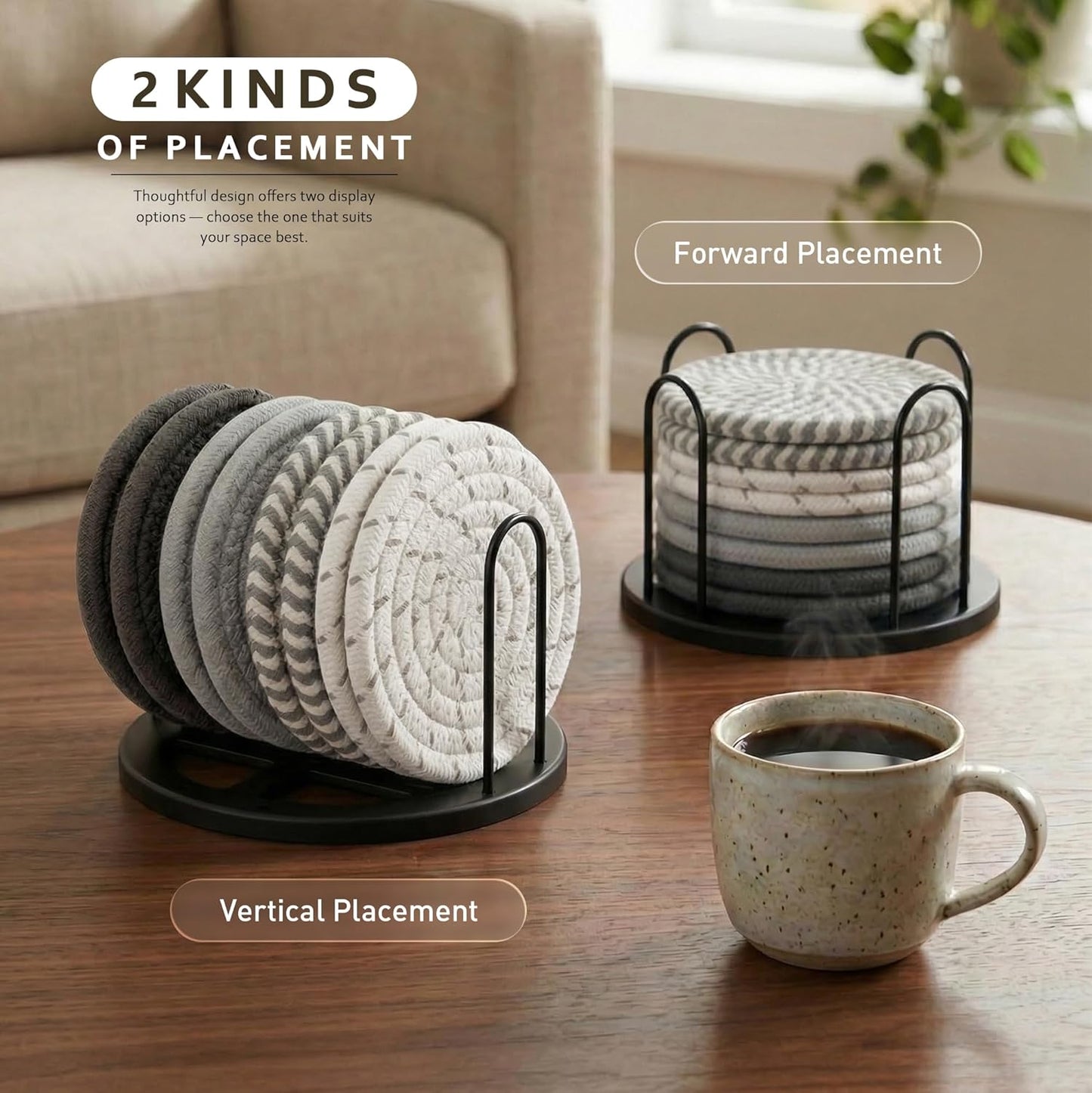 Lazebox Coasters Set of 8 for Drinks. 4 Inch Large Coasters for Coffee Table. Tabletop Protection for Hot & Cold Drinks. Versatile Coasters for Home Decor. Non-Slip & Easy to Clean. Gray : Home & Kitchen