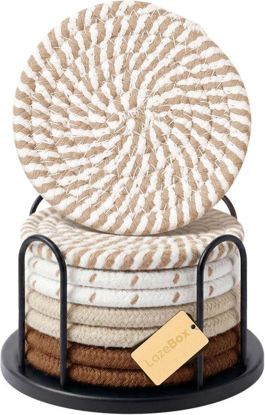 Lazebox Coasters Set of 8 for Drinks. 4 Inch Large Coasters for Coffee Table. Tabletop Protection for Hot & Cold Drinks. Versatile Coasters for Home Decor. Non-Slip & Easy to Clean. Coffee : Home & Kitchen