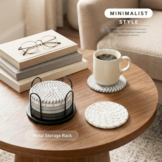 Lazebox Coasters Set of 8 for Drinks. 4 Inch Large Coasters for Coffee Table. Tabletop Protection for Hot & Cold Drinks. Versatile Coasters for Home Decor. Non-Slip & Easy to Clean. Gray : Home & Kitchen