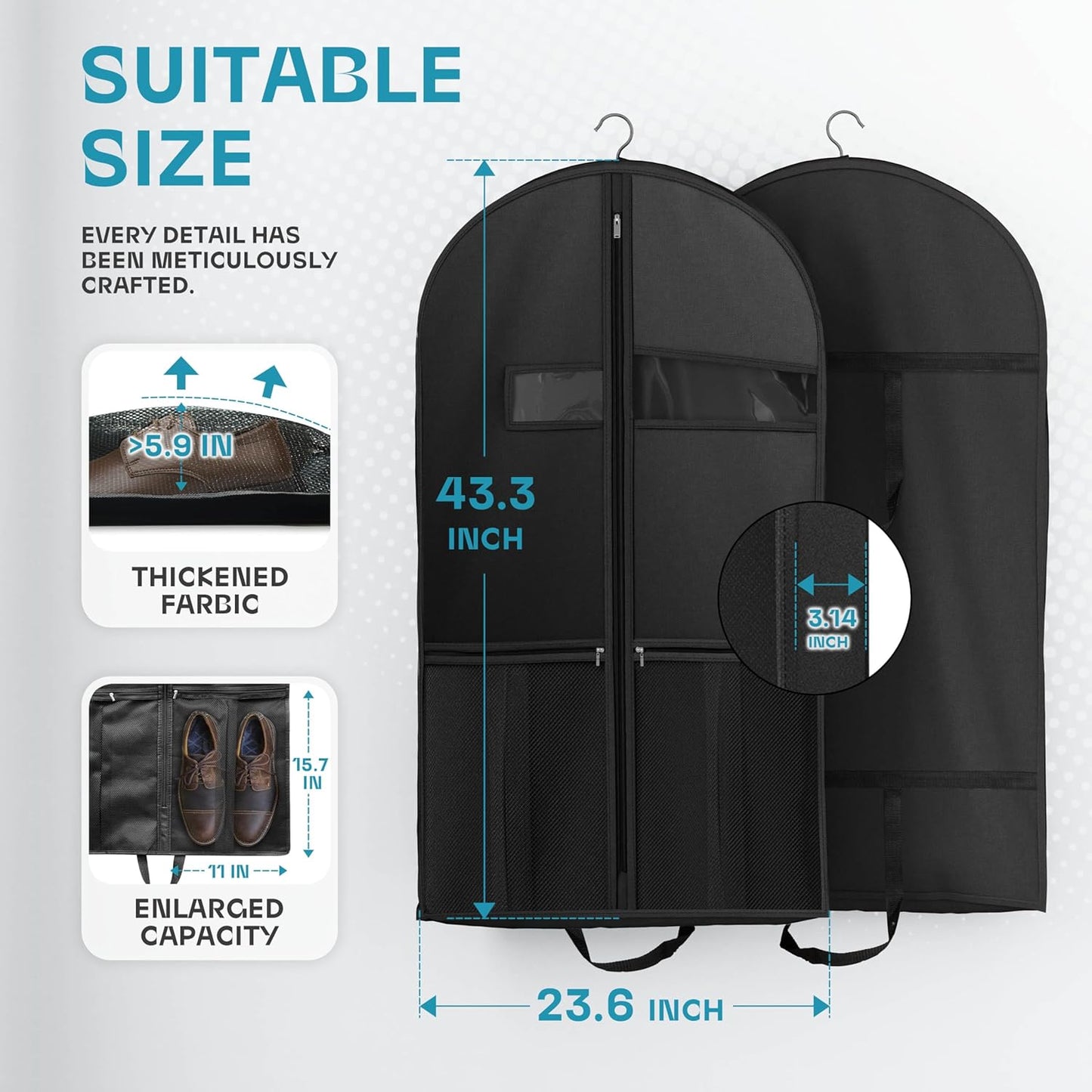 Lazebox 43 Travel Garment Bag with Accessories Zipper Pocket. Heavy Duty Suit Bag for Suits. Tuxedos. Dresses. Coats. Black. 1 pack : Clothing. Shoes & Jewelry