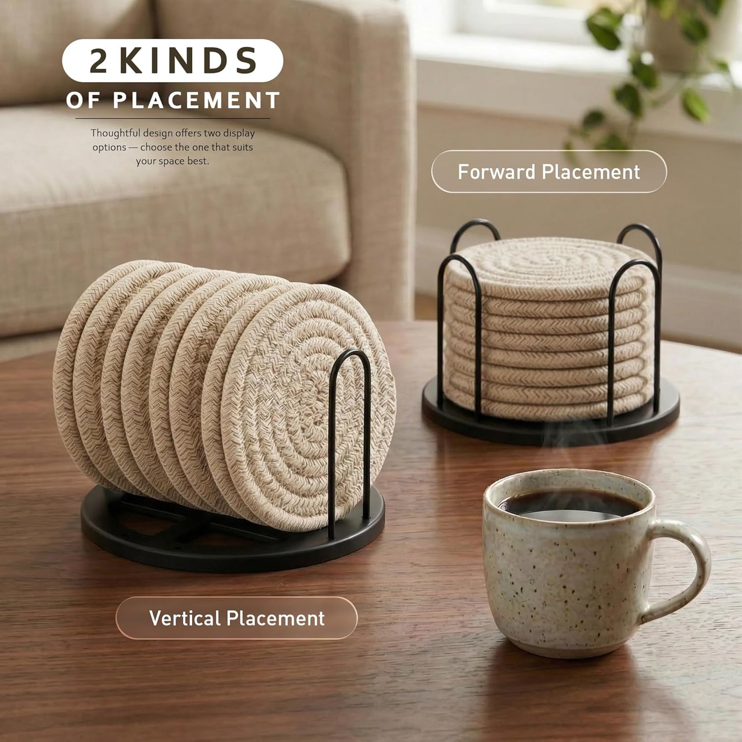 Lazebox Coasters Set of 8 for Drinks. 4 Inch Large Coasters for Coffee Table. Tabletop Protection for Hot & Cold Drinks. Versatile Coasters for Home Decor. Non-Slip & Easy to Clean. Mixed Brown : Home & Kitchen