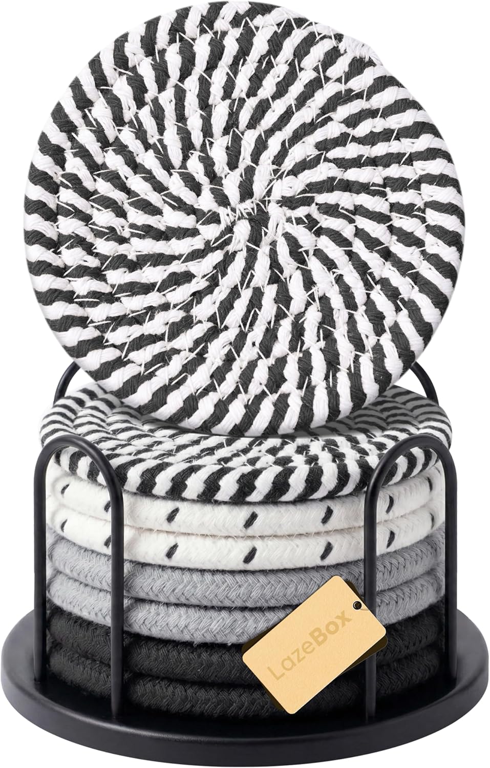 Lazebox Coasters Set of 8 for Drinks. 4 Inch Large Coasters for Coffee Table. Tabletop Protection for Hot & Cold Drinks. Versatile Coasters for Home Decor. Non-Slip & Easy to Clean. Gray : Home & Kitchen