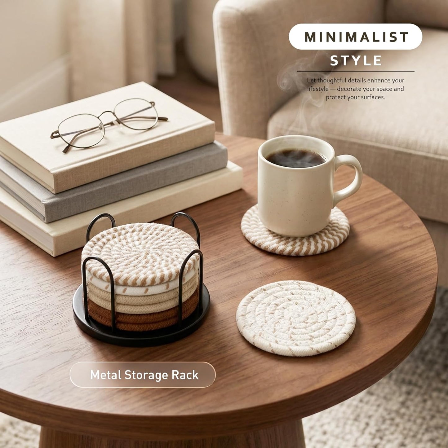 Lazebox Coasters Set of 8 for Drinks. 4 Inch Large Coasters for Coffee Table. Tabletop Protection for Hot & Cold Drinks. Versatile Coasters for Home Decor. Non-Slip & Easy to Clean. Coffee : Home & Kitchen