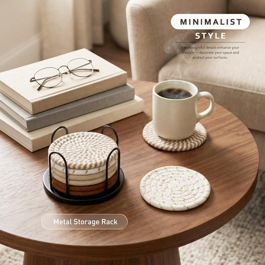 Lazebox Coasters Set of 8 for Drinks. 4 Inch Large Coasters for Coffee Table. Tabletop Protection for Hot & Cold Drinks. Versatile Coasters for Home Decor. Non-Slip & Easy to Clean. Coffee : Home & Kitchen